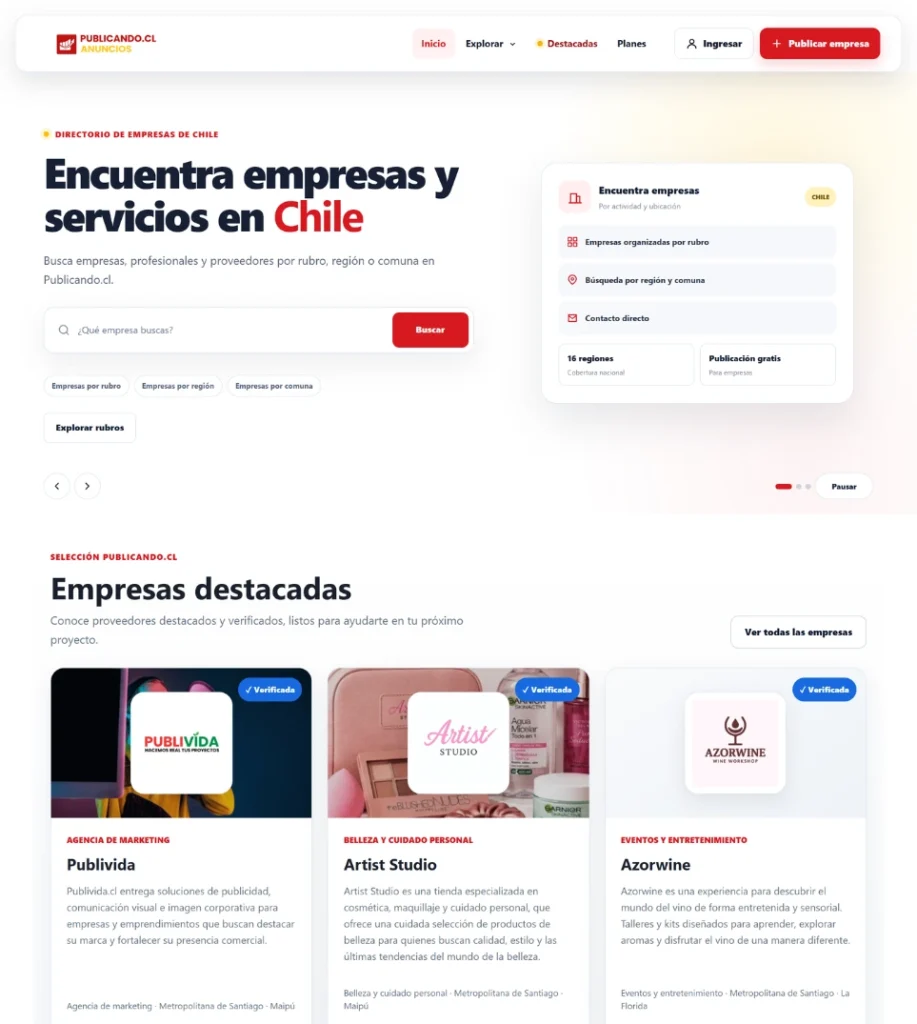 Captura del sitio web de Publicando.cl