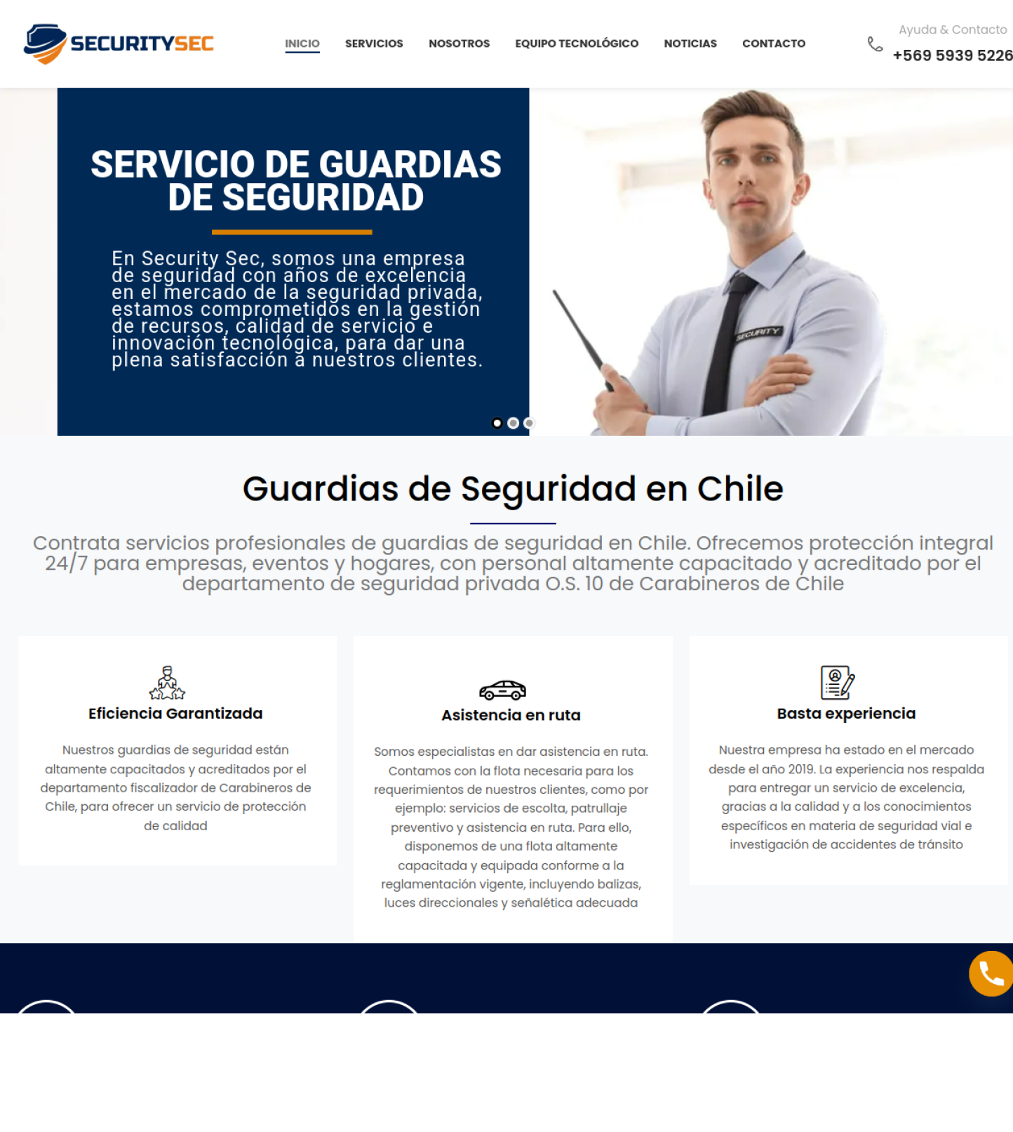 Captura del sitio web de Securitysec.cl