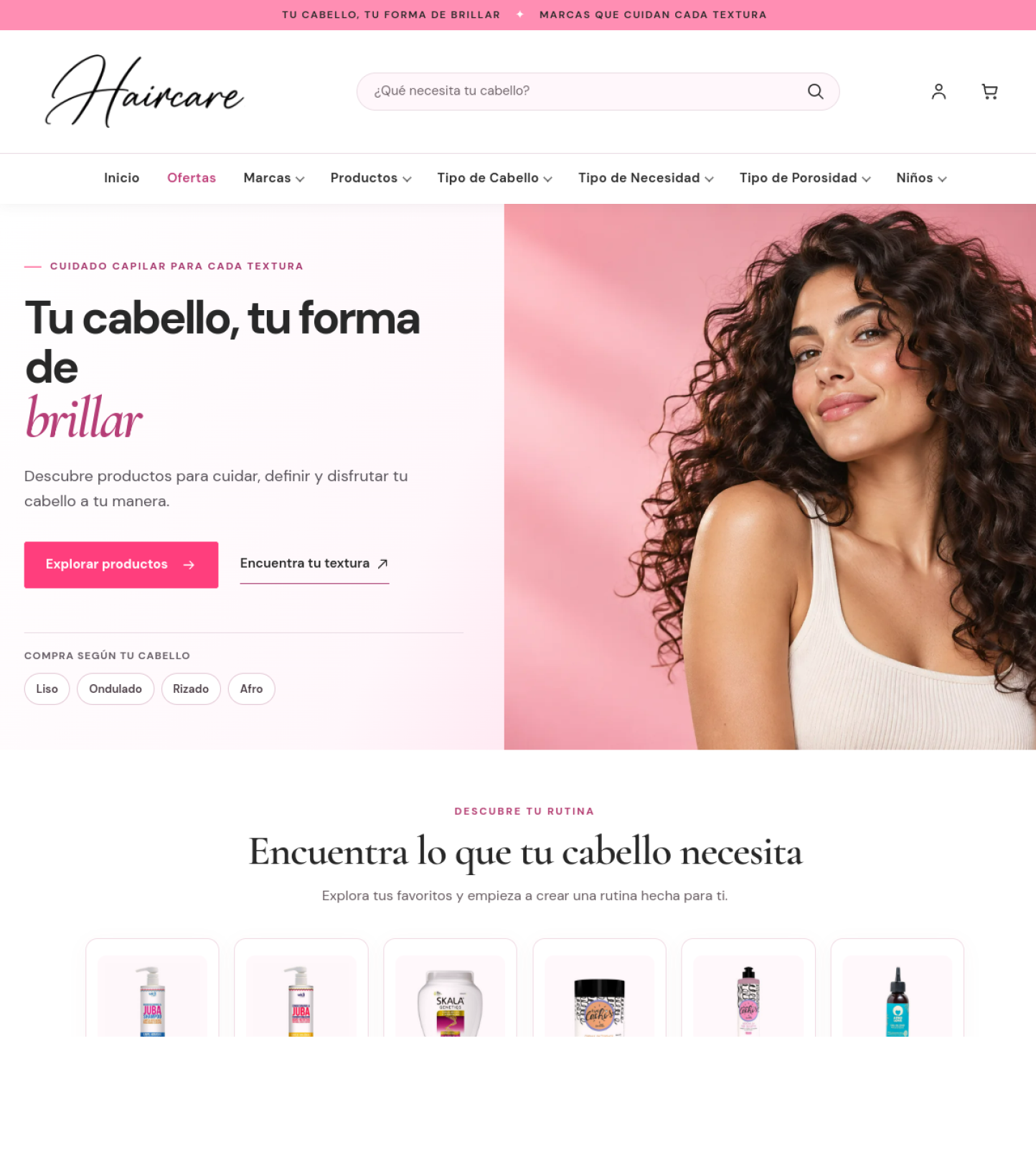 Captura del sitio web de Haircare.cl