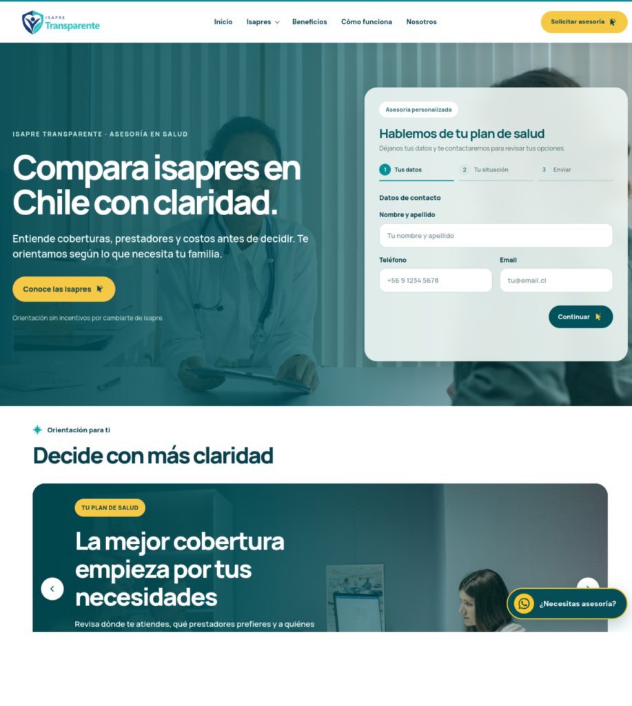 Captura del sitio web de Isapretransparente.cl