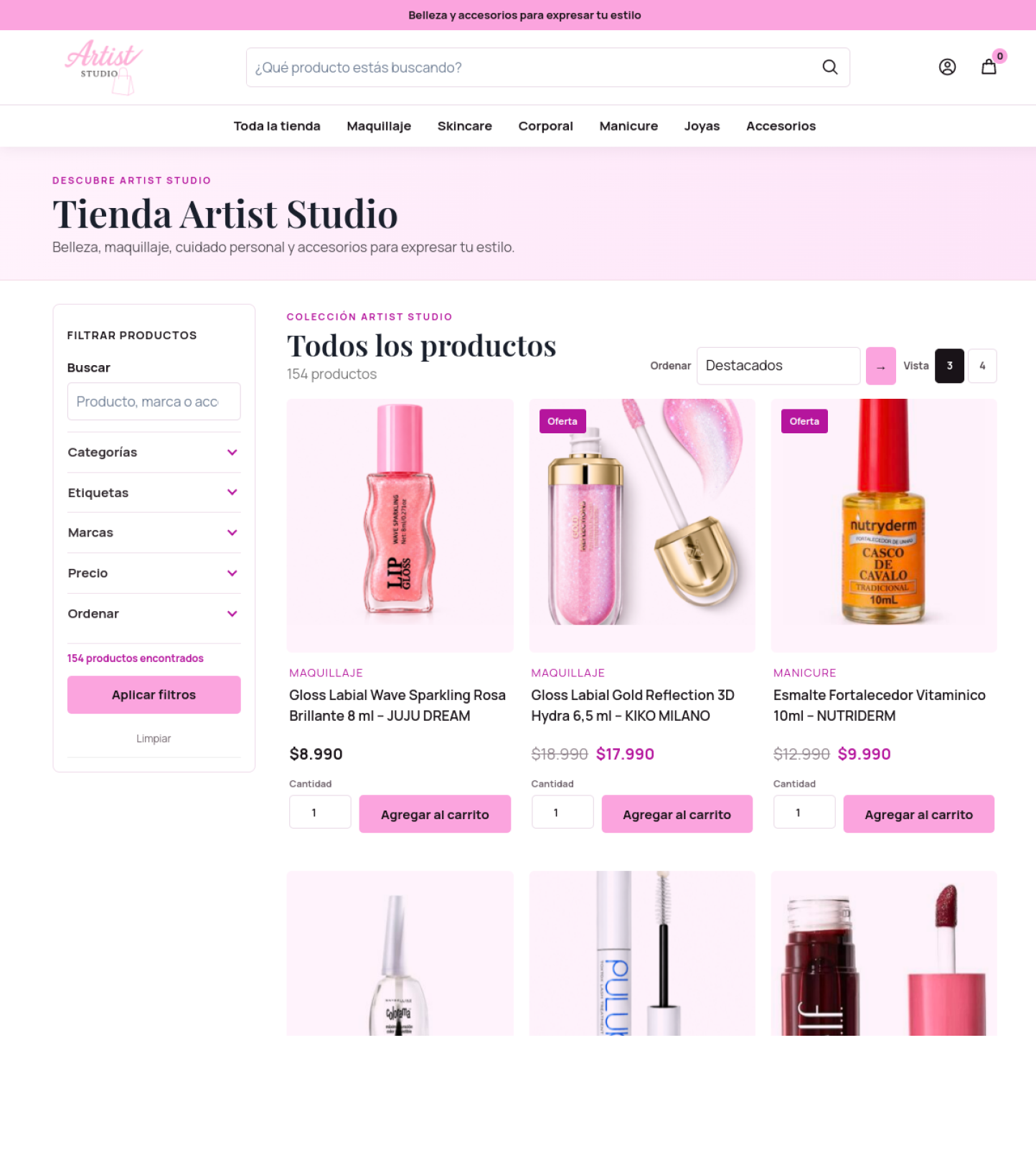 Captura del sitio web de Artiststudio.cl