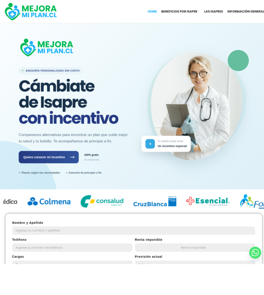 Captura del sitio web de Mejoramiplan.cl