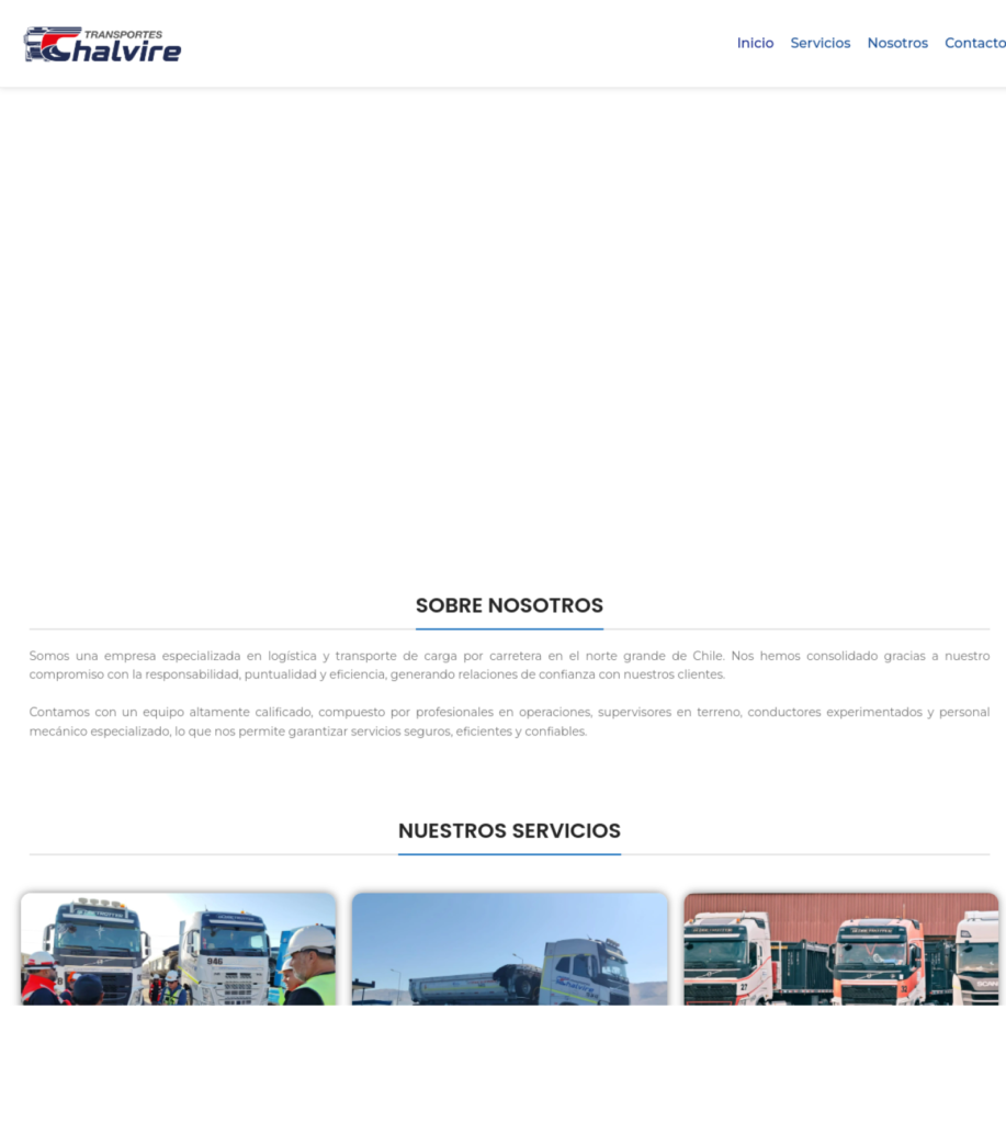 Captura del sitio web de Transporteschalvire.cl